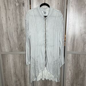 XCVI Zip Tunic Dress Boho Bohemian Full Zipper Closure Ruching Eyelet Details L